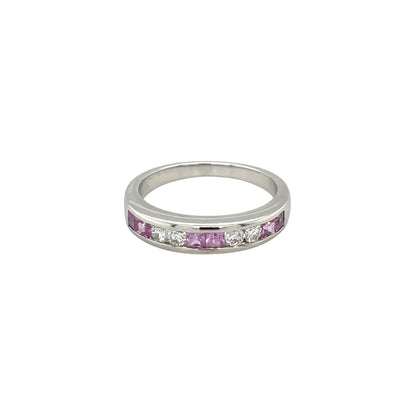 18ct White Gold Diamond & Pink Sapphire Eternity Ring (M)