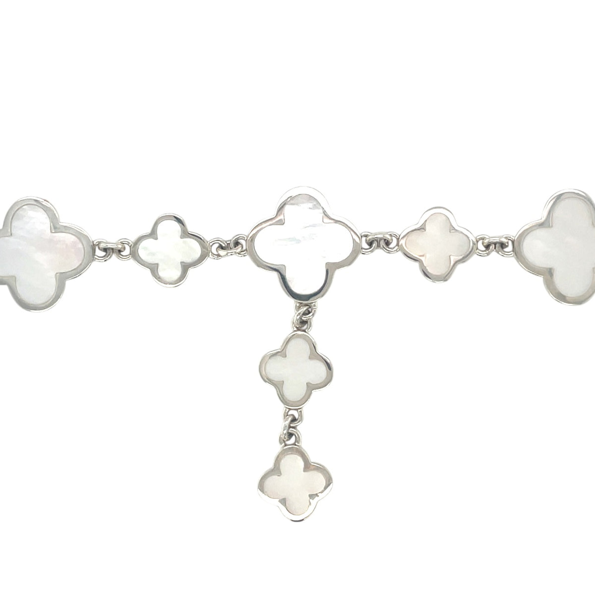 Silver Mother of Pearl Clover Necklace (16")