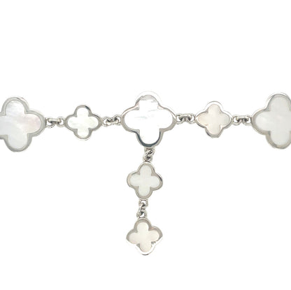 Silver Mother of Pearl Clover Necklace (16")
