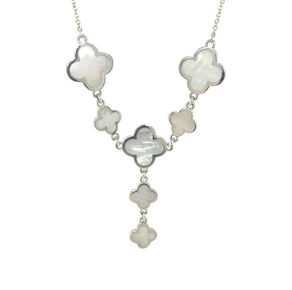 Silver Mother of Pearl Clover Necklace (16")