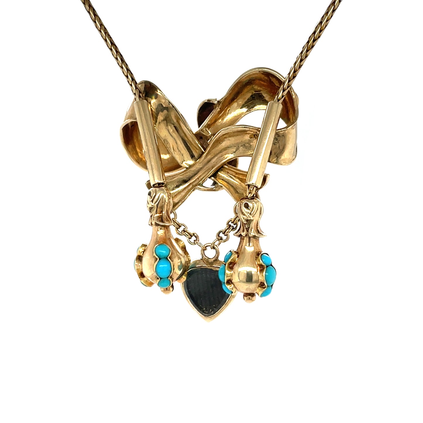 9ct Yellow Gold & Turqouise Bow Pendant & Chain (16")