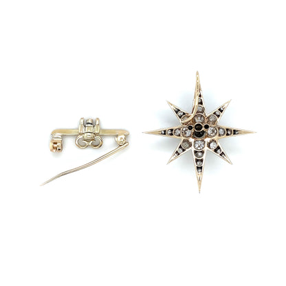 9ct Yellow Gold & Silver Old-Cut Diamond Star Brooch/Pendant