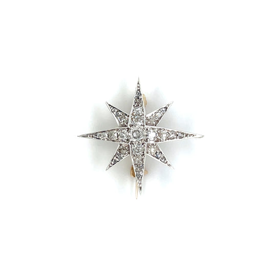 9ct Yellow Gold & Silver Old-Cut Diamond Star Brooch/Pendant