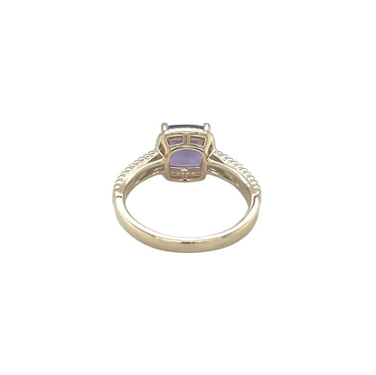 9ct Yellow Gold Amethyst Solitaire Rope-Twist Ring (N)