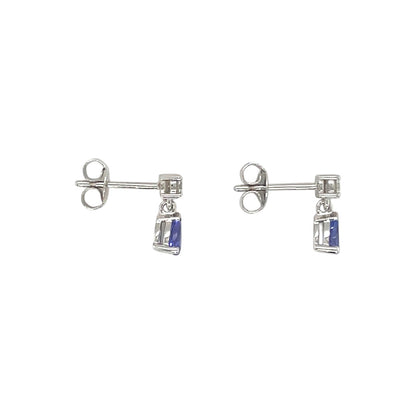 9ct White Gold Tanzanite & Diamond Drop Earrings
