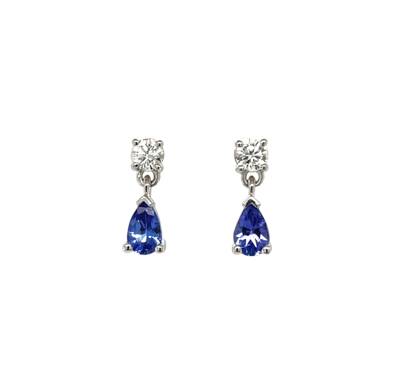 9ct White Gold Tanzanite & Diamond Drop Earrings