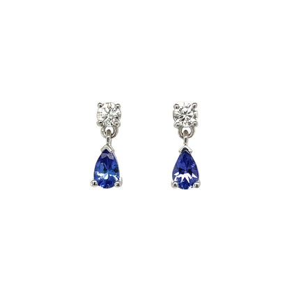 9ct White Gold Tanzanite & Diamond Drop Earrings