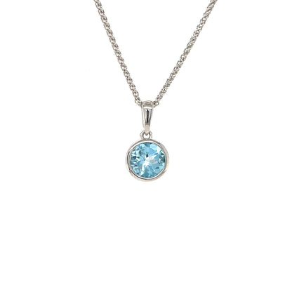 9ct White Gold Round Blue Topaz Pendant