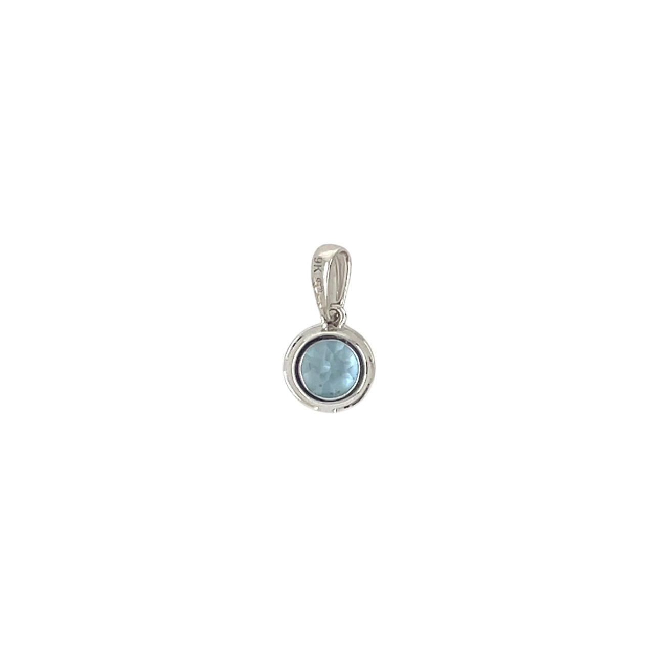 9ct White Gold Round Blue Topaz Pendant