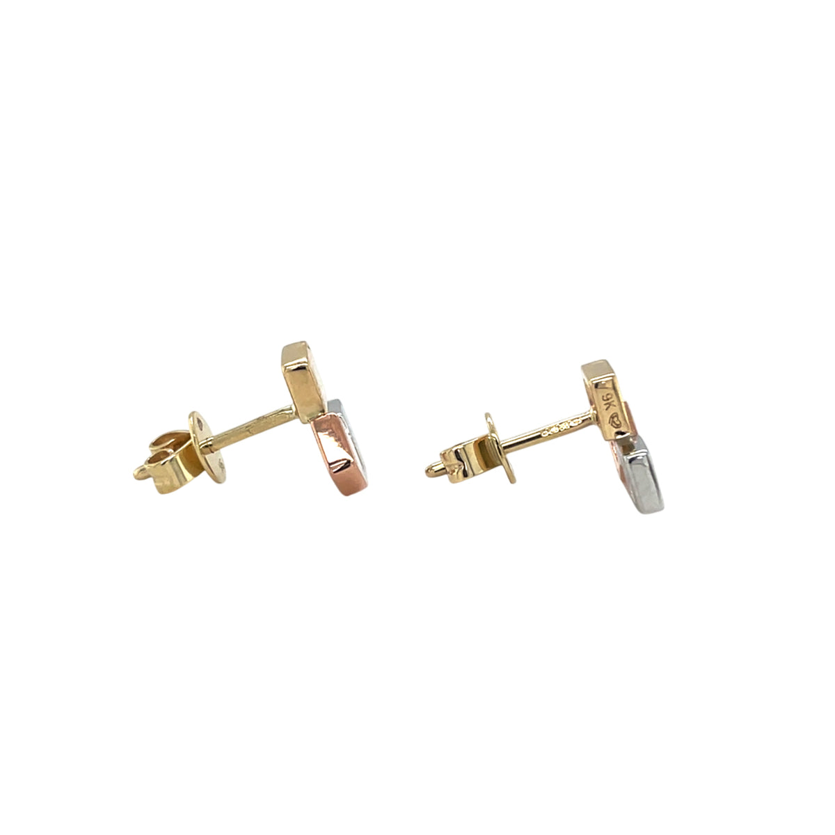 9ct Yellow White Rose Gold Tri-Colour Cube Stud Earrings