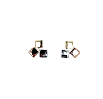 9ct Yellow White Rose Gold Tri-Colour Cube Stud Earrings