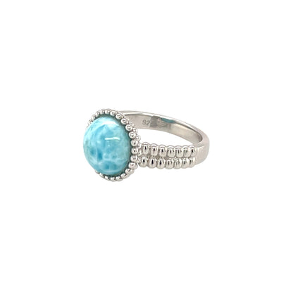 Silver Cabochon Larimar Solitaire Ring (N)
