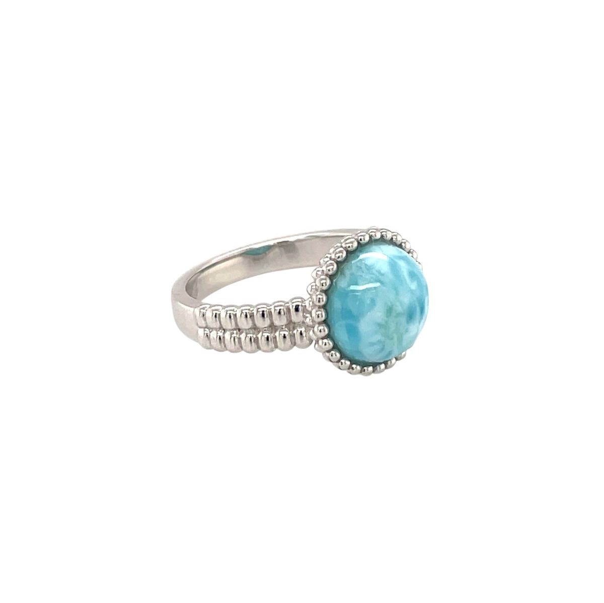 Silver Cabochon Larimar Solitaire Ring (N)