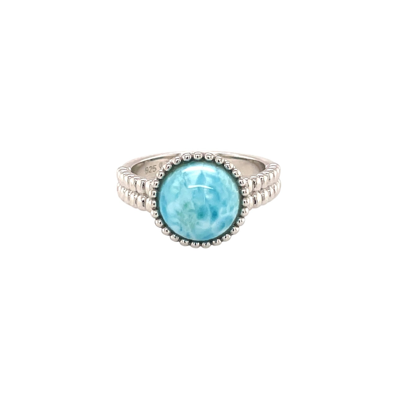 Silver Cabochon Larimar Solitaire Ring (N)