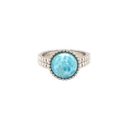 Silver Cabochon Larimar Solitaire Ring (N)