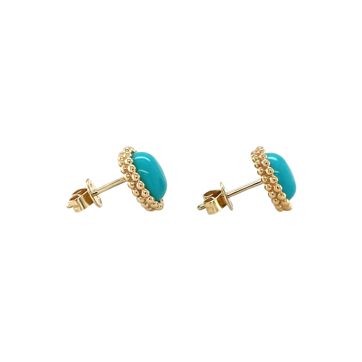 9ct Yellow Gold Cabochon Turqouise Stud Earrings
