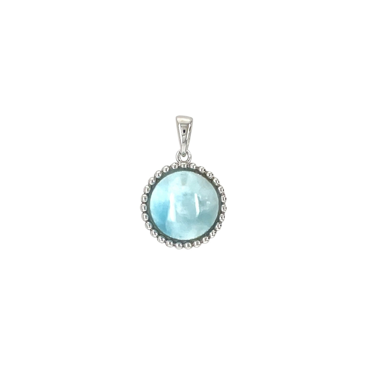 Silver Cabochon Larimar Pendant & Chain (16-18")