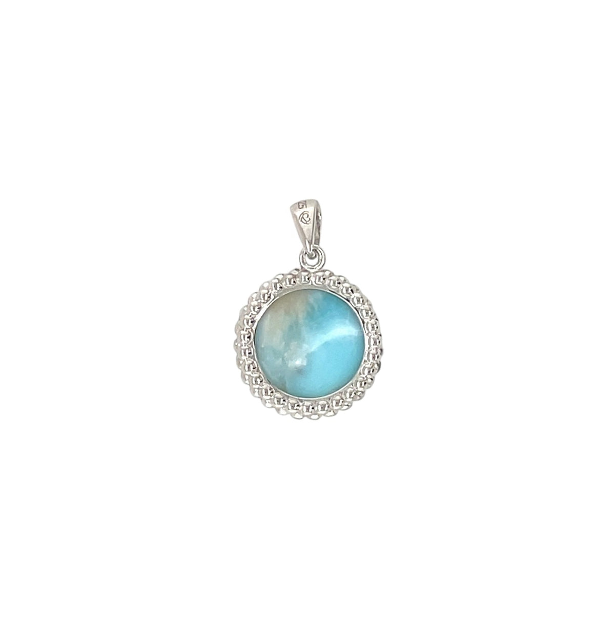 Silver Cabochon Larimar Pendant & Chain (16-18")