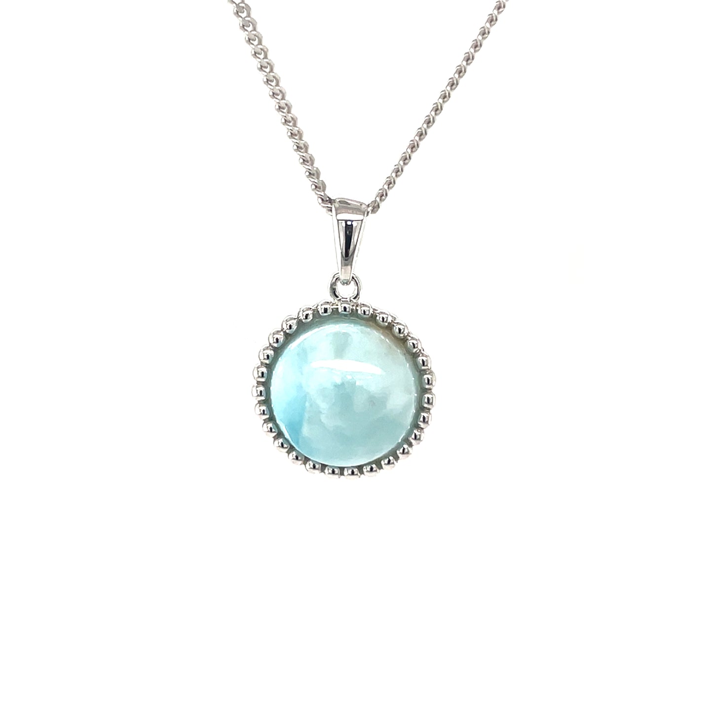 Silver Cabochon Larimar Pendant & Chain (16-18")