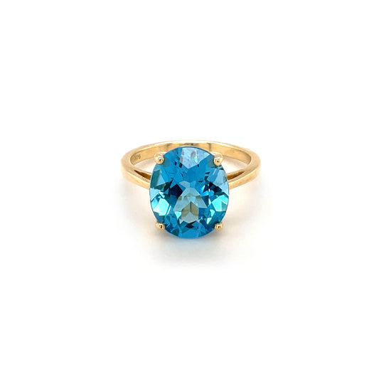 9ct Yellow Gold Swiss Blue Topaz Solitaire Ring (M)
