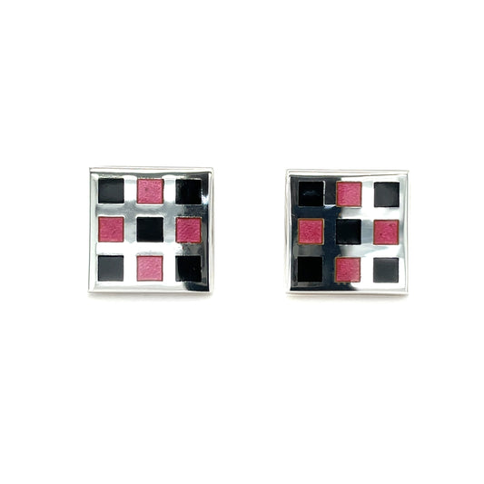 Silver & Enamel Square Cufflinks