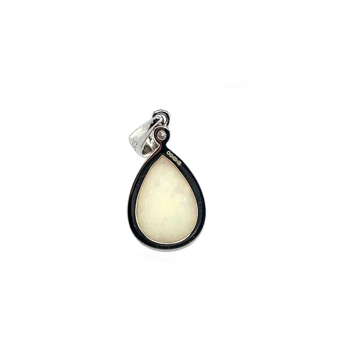 Silver White Opal & Diamond Drop Pendant
