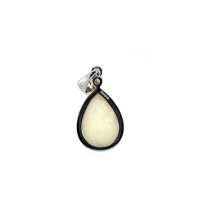 Silver White Opal & Diamond Drop Pendant