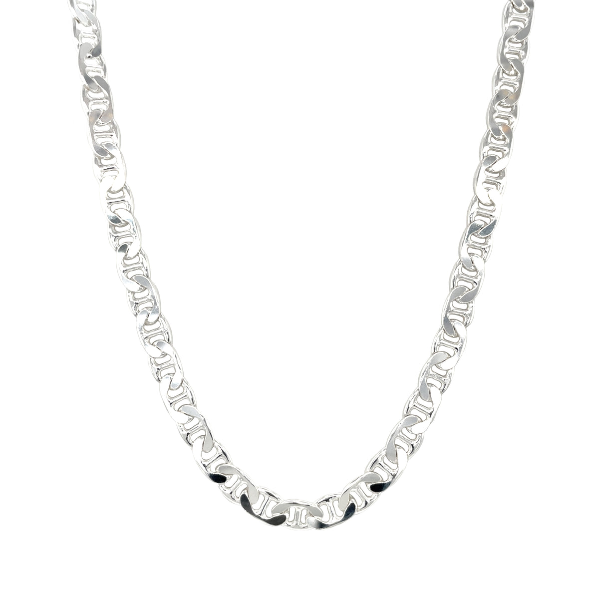 Silver Long Filed Anchor Curb Chain Necklace (22")