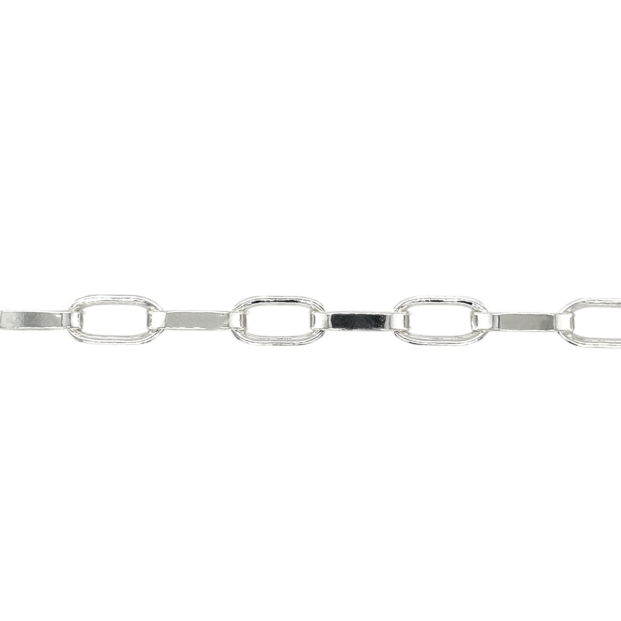 Silver Long Flat Oval Belcher Chain Necklace (22")