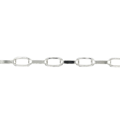 Silver Long Flat Oval Belcher Chain Necklace (22")