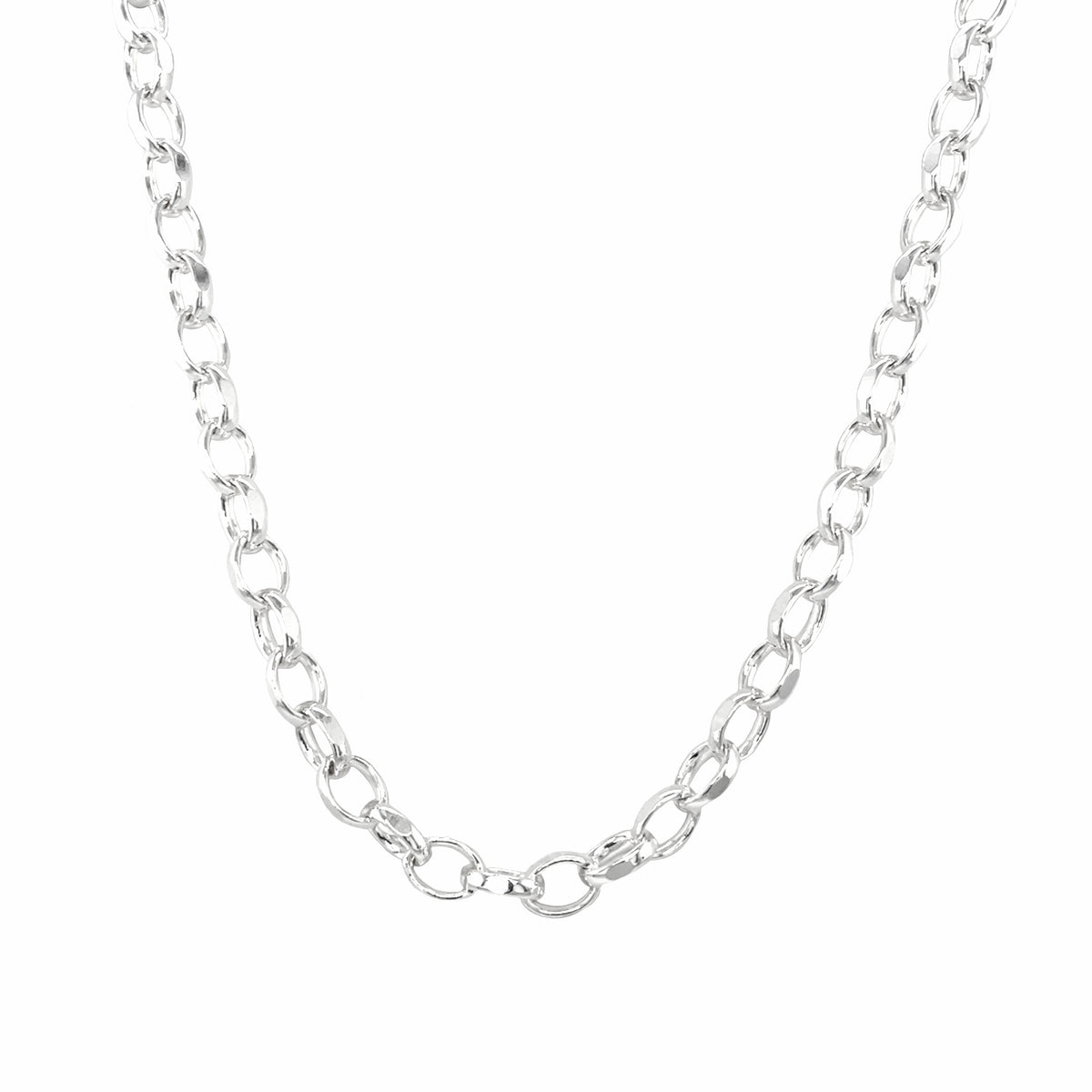 Silver Long Oval Filed Belcher Chain Neckalce (22")