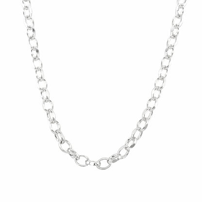 Silver Long Oval Filed Belcher Chain Neckalce (22")