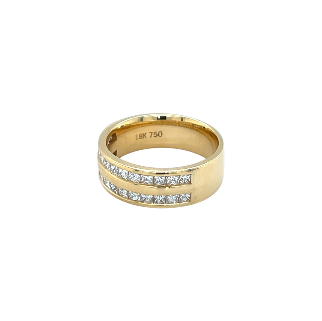 18ct Yellow Gold Double Row Princess-Cut Diamond Half-Set Eternity Ring (M)