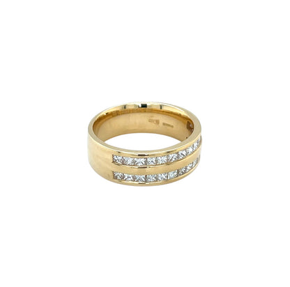 18ct Yellow Gold Double Row Princess-Cut Diamond Half-Set Eternity Ring (M)