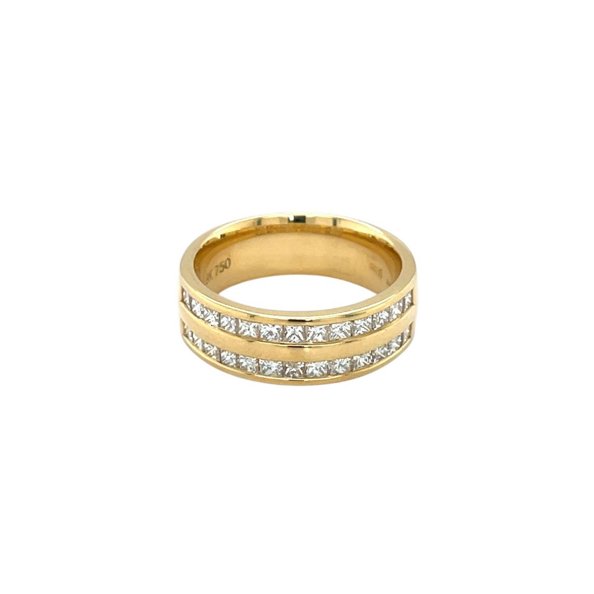18ct Yellow Gold Double Row Princess-Cut Diamond Half-Set Eternity Ring (M)