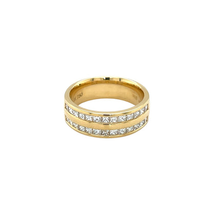 18ct Yellow Gold Double Row Princess-Cut Diamond Half-Set Eternity Ring (M)