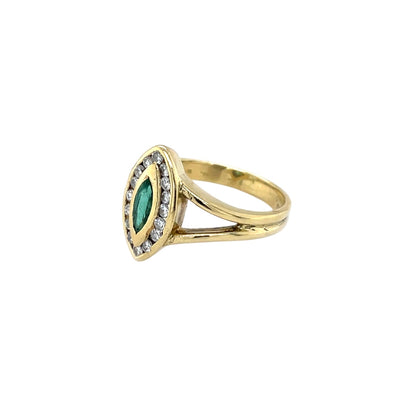 18ct Yellow Gold Marquise Emerald & Diamond Ring (H)