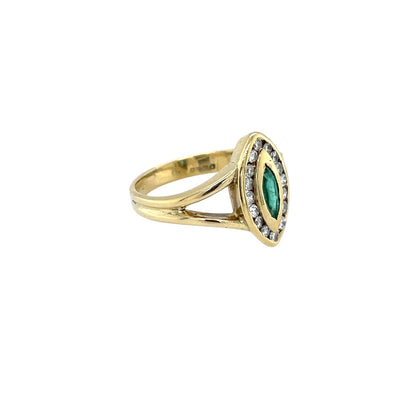 18ct Yellow Gold Marquise Emerald & Diamond Ring (H)