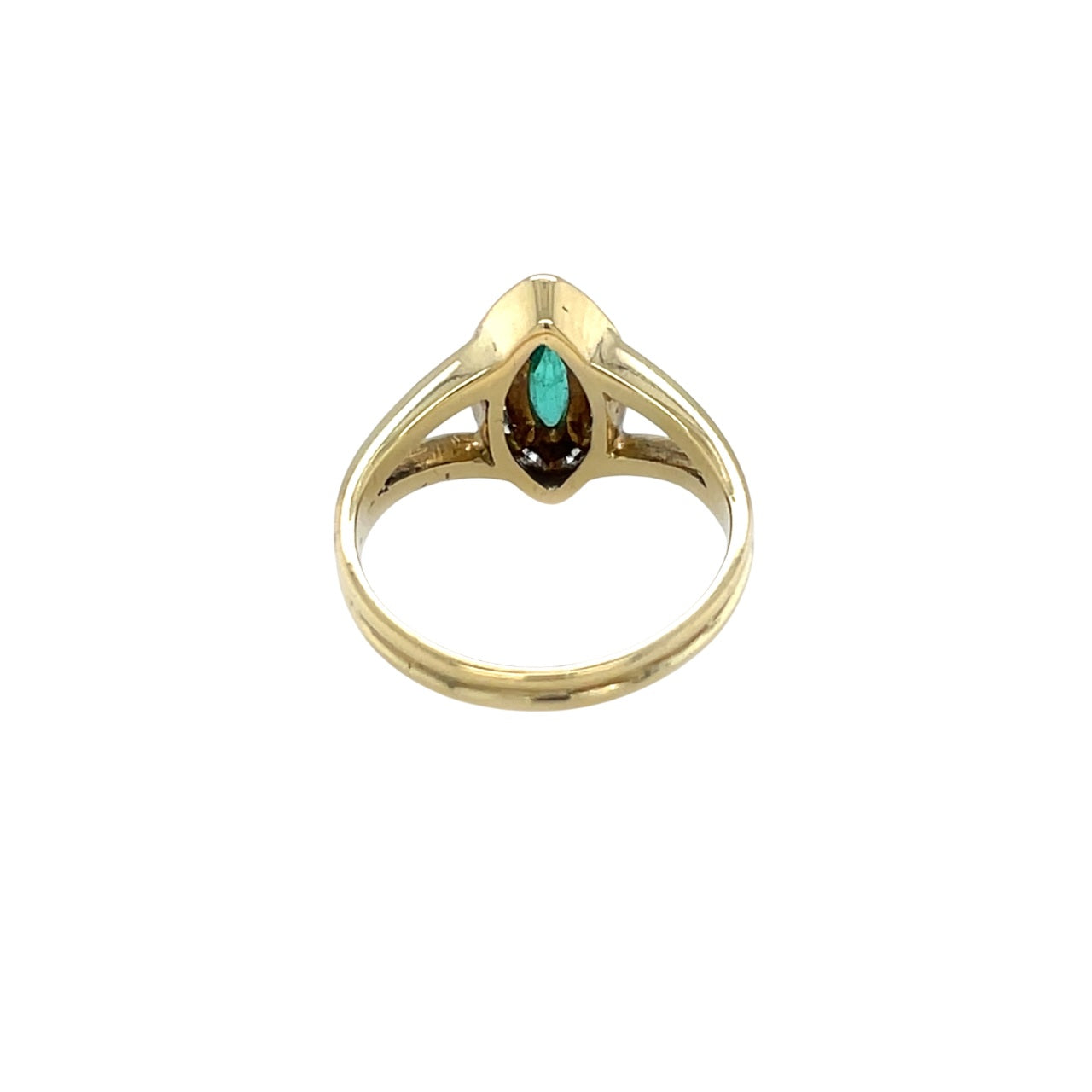 18ct Yellow Gold Marquise Emerald & Diamond Ring (H)