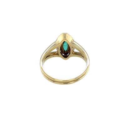 18ct Yellow Gold Marquise Emerald & Diamond Ring (H)