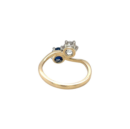 18ct Yellow Gold Old Cut Diamond & Sapphire Crossover Ring (M 1/2)