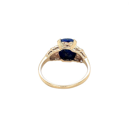 9ct Yellow Gold Lapis Lazuli & Diamond Ring (N1/2)