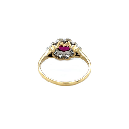 18ct Yellow Gold Oval-Cut Ruby & Diamond Horizontal Cluster Ring (Y)