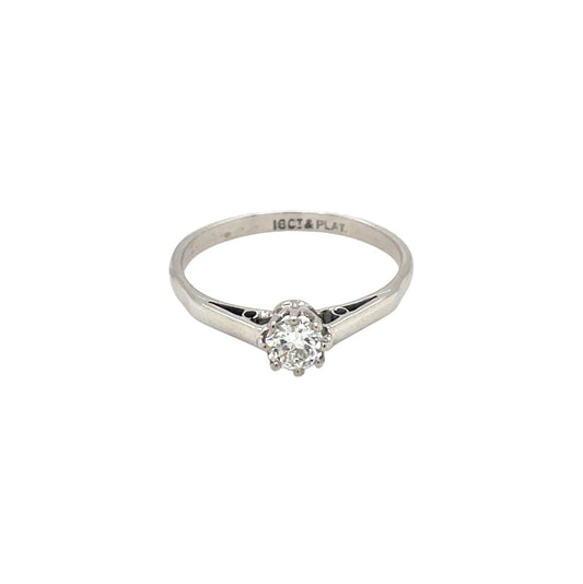 18ct White Gold & Platinum Single Diamond Ring (N)