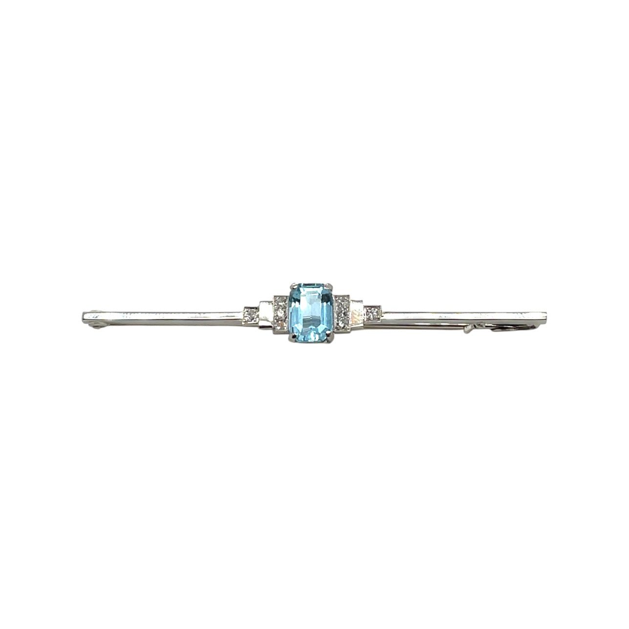 14ct White Gold Aquamarine & Diamond Brooch
