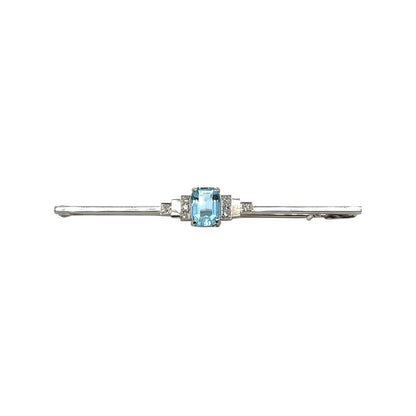 14ct White Gold Aquamarine & Diamond Brooch