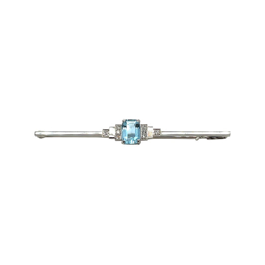14ct White Gold Aquamarine & Diamond Brooch