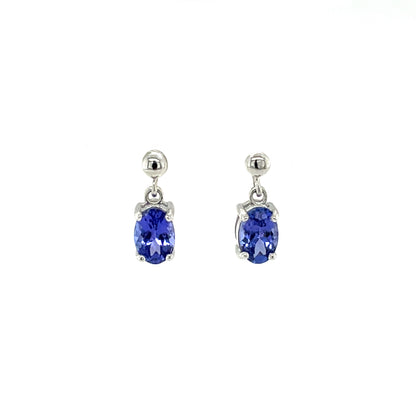 9ct White Gold Oval Tanzanite Drop Earrings