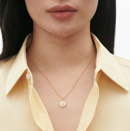 Georg Jensen Gold-Plated Silver Daisy Pendant & Chain with White Enamel & Diamond
