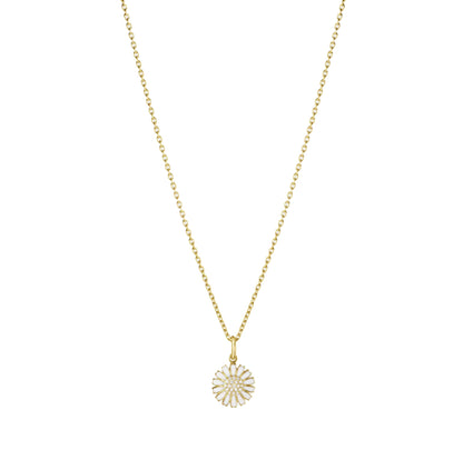 Georg Jensen Gold-Plated Silver Daisy Pendant & Chain with White Enamel & Diamond